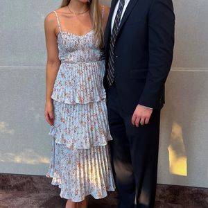 Light Blue Floral Print Bustier Tiered Midi Dress - Size S - worn once